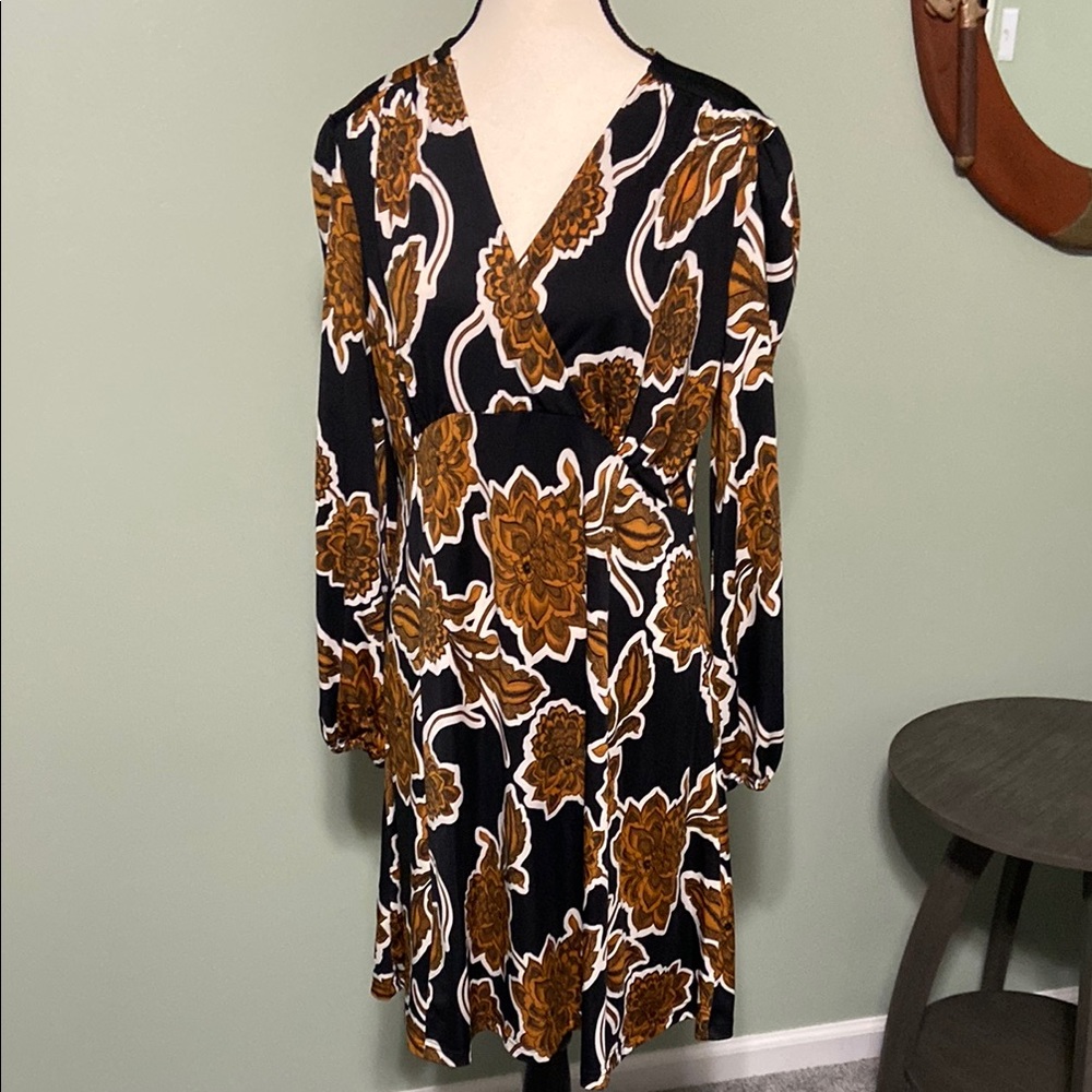 Skye's the Limit Black and Brown Floral Dress